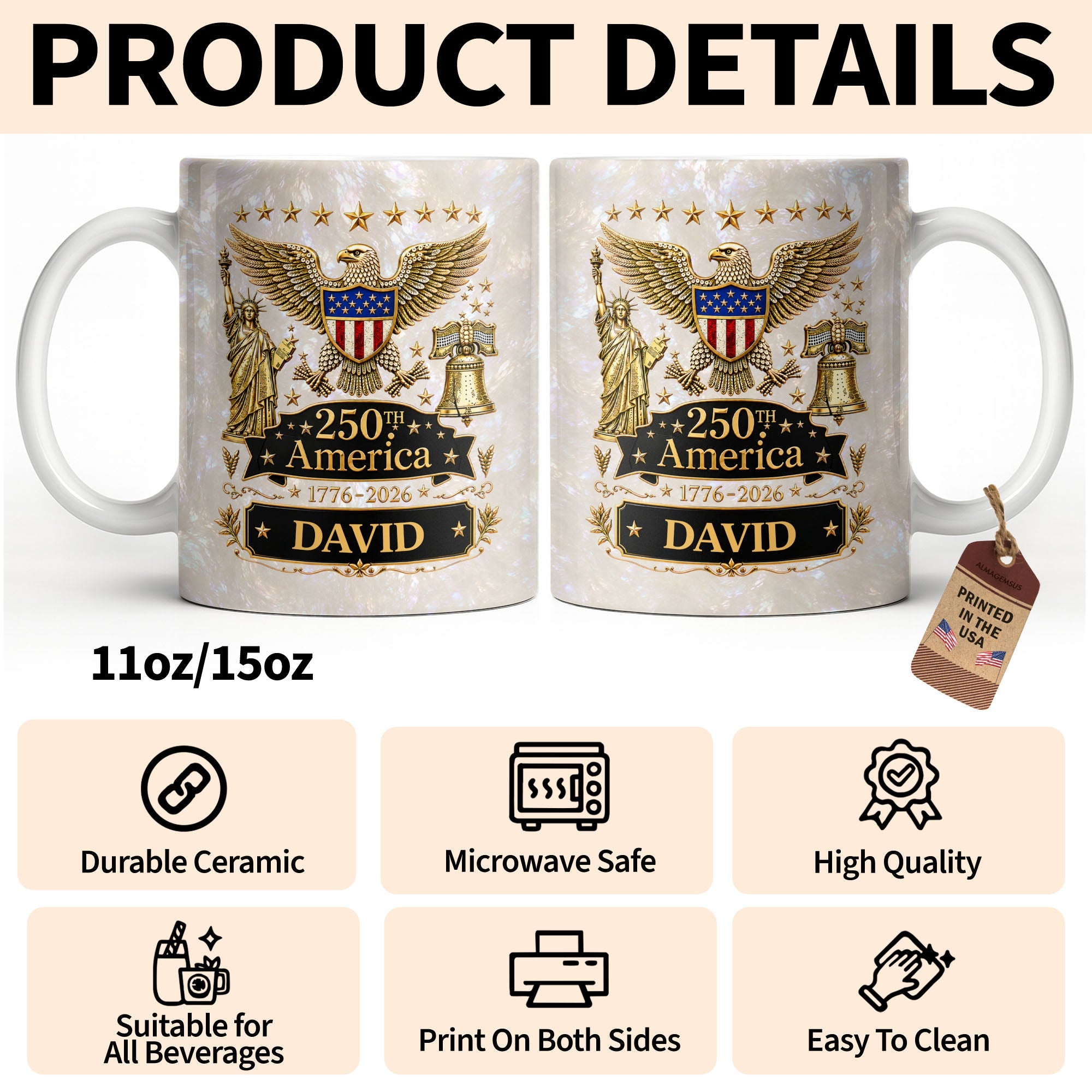 Personalized Independence Day Mug Custom Name Gift for Dad Edge-to-edge Mug GradoCreations