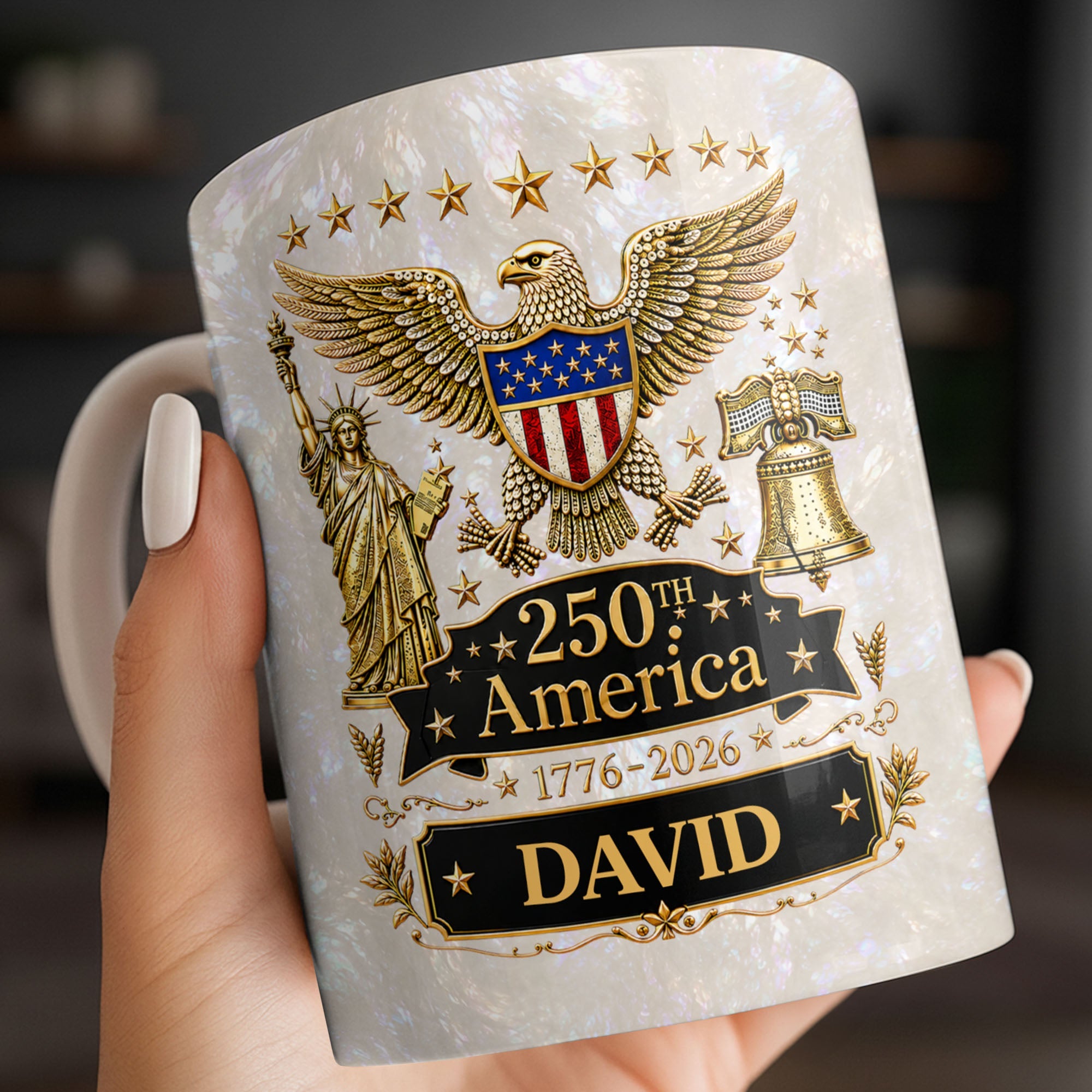 Personalized Independence Day Mug Custom Name Gift for Dad Edge-to-edge Mug GradoCreations