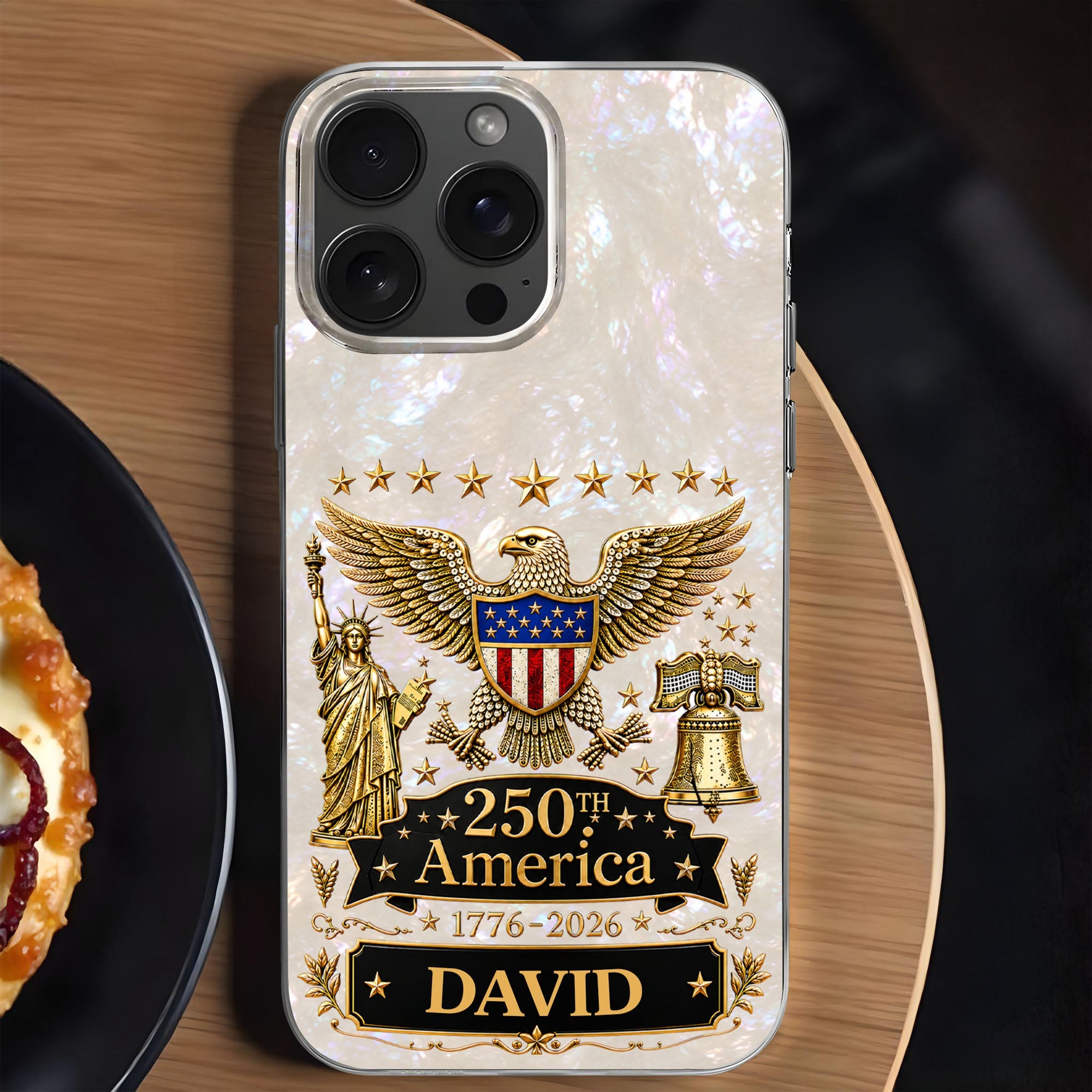Personalized Clear Phone Case Eagle Statue Liberty Bell Gift for Dad Clear Phone Case GradoCreations