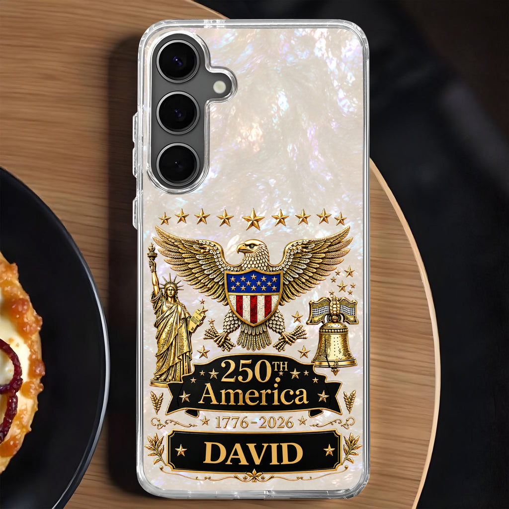 Personalized Clear Phone Case Eagle Statue Liberty Bell Gift for Dad Clear Phone Case GradoCreations