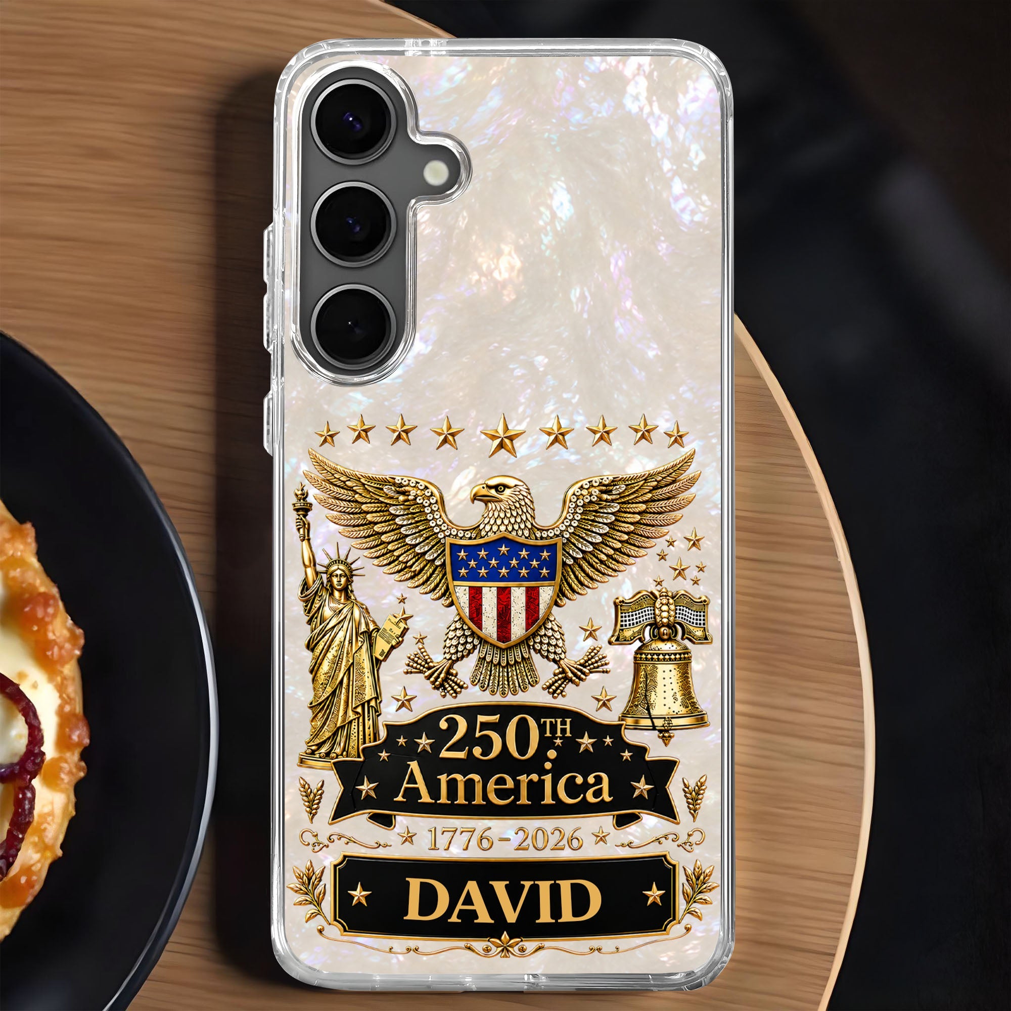 Personalized Clear Phone Case Eagle Statue Liberty Bell Gift for Dad Clear Phone Case GradoCreations