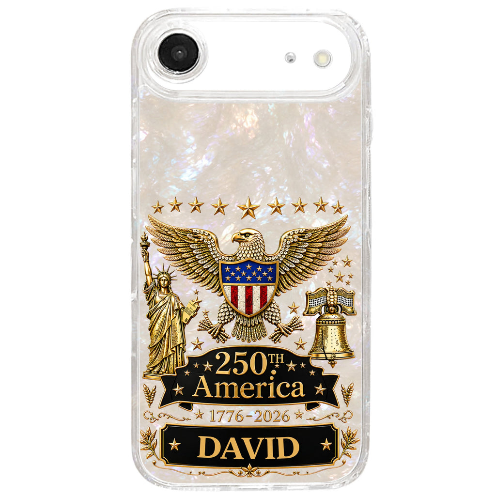 Personalized Clear Phone Case Eagle Statue Liberty Bell Gift for Dad Clear Phone Case GradoCreations