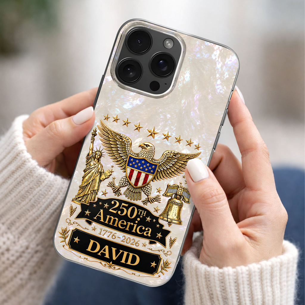 Personalized Clear Phone Case Eagle Statue Liberty Bell Gift for Dad Clear Phone Case GradoCreations