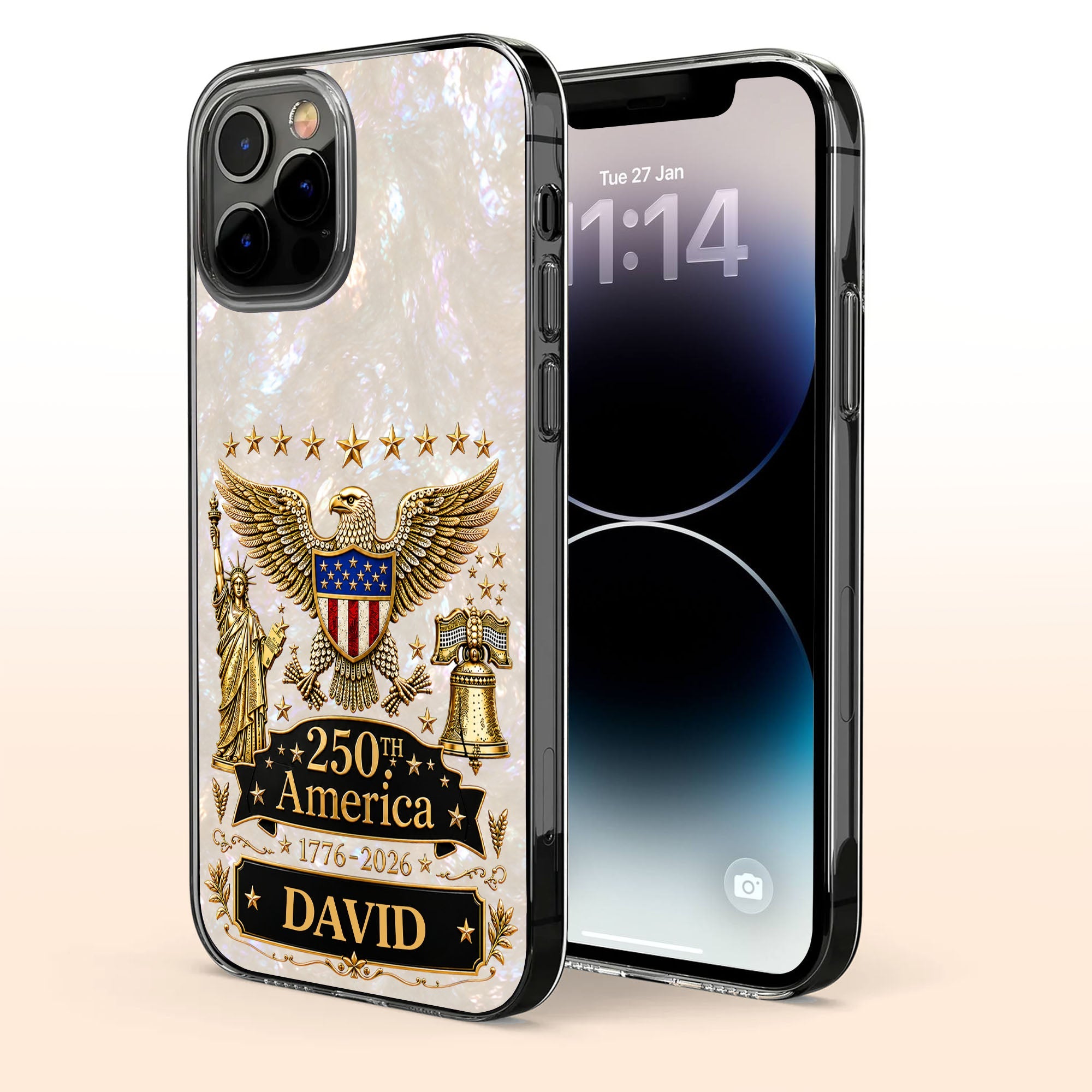 Personalized Clear Phone Case Eagle Statue Liberty Bell Gift for Dad Clear Phone Case GradoCreations