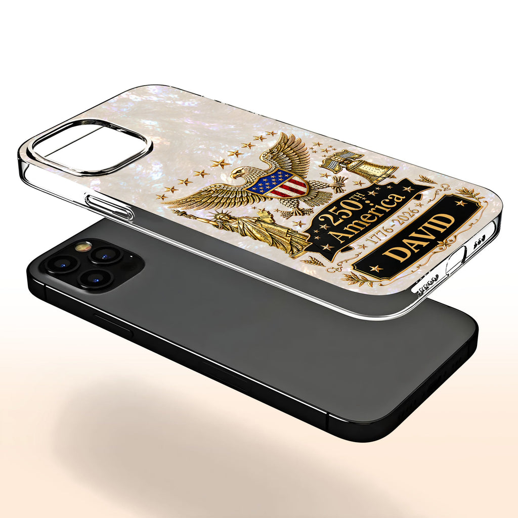 Personalized Clear Phone Case Eagle Statue Liberty Bell Gift for Dad Clear Phone Case GradoCreations