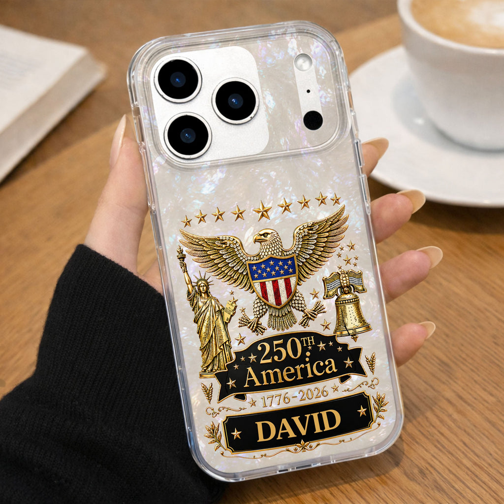 Personalized Clear Phone Case Eagle Statue Liberty Bell Gift for Dad Clear Phone Case GradoCreations