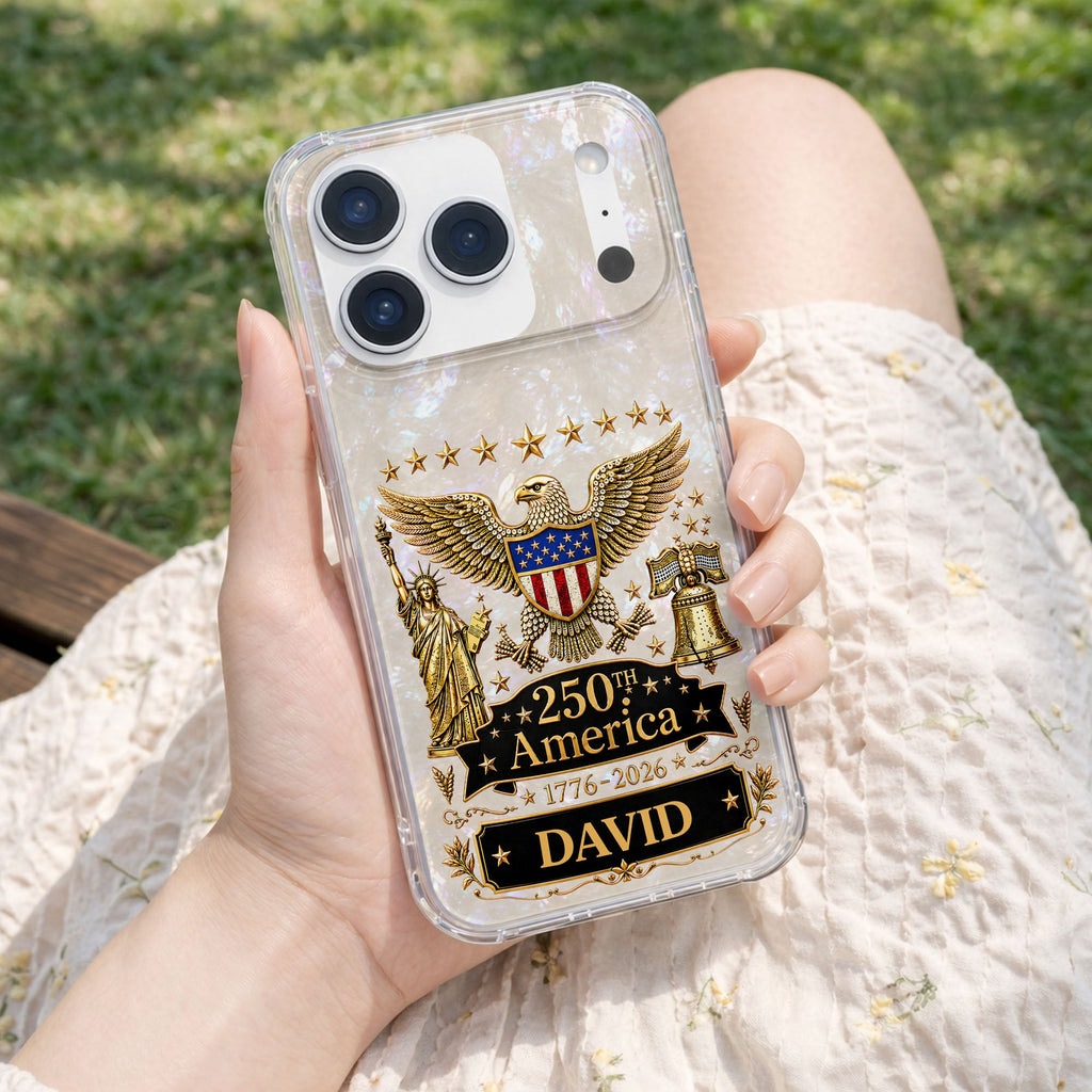 Personalized Clear Phone Case Eagle Statue Liberty Bell Gift for Dad Clear Phone Case GradoCreations