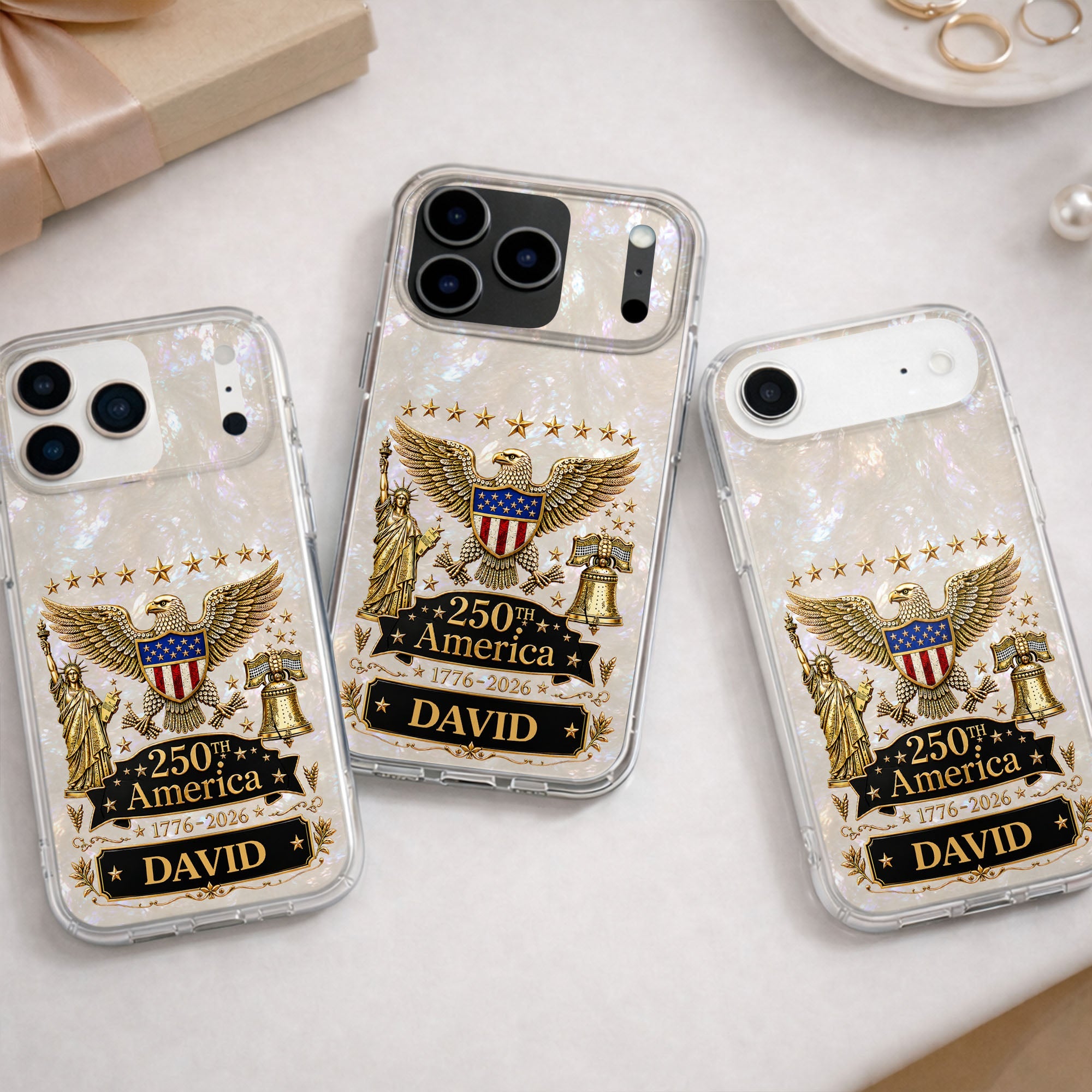 Personalized Clear Phone Case Eagle Statue Liberty Bell Gift for Dad Clear Phone Case GradoCreations