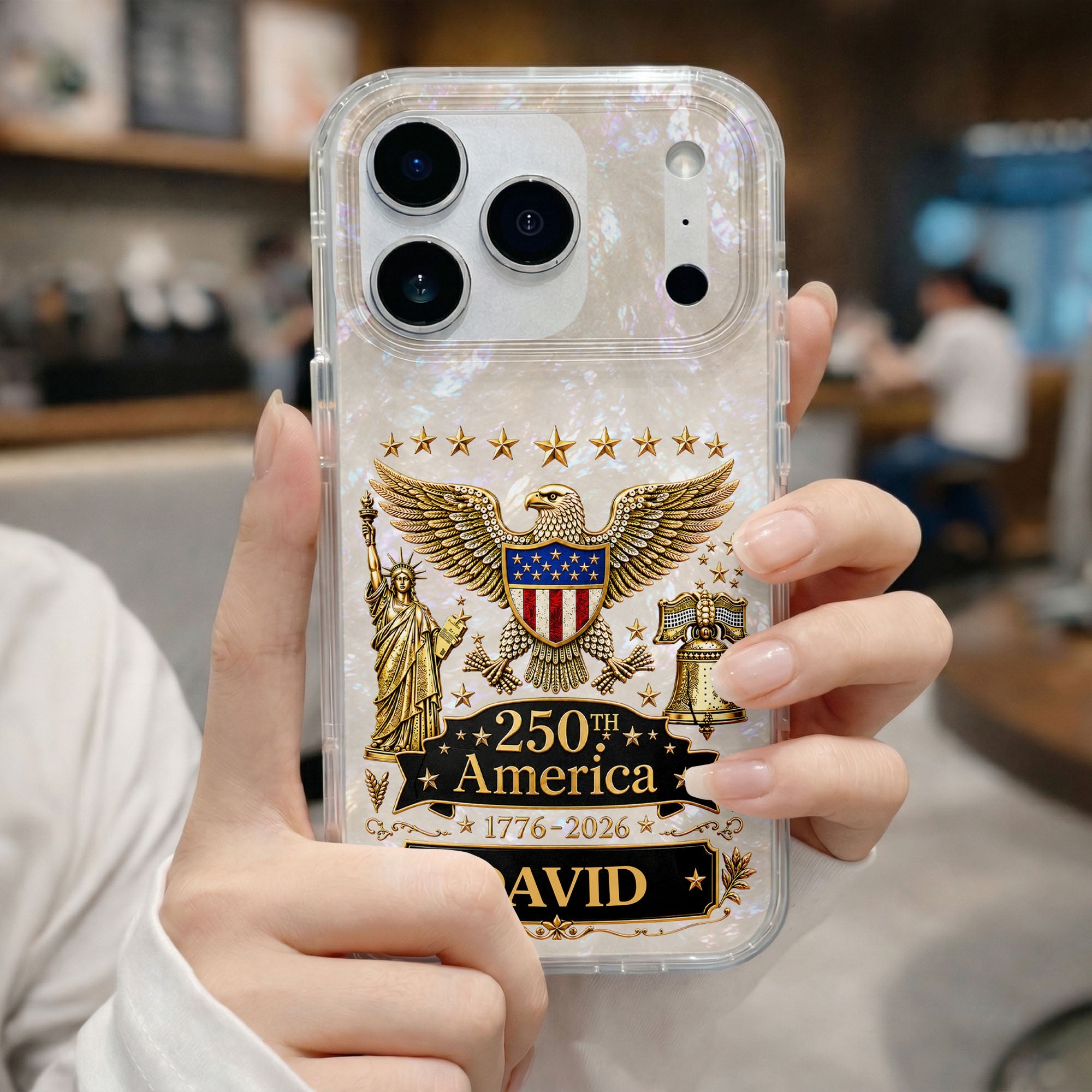 Personalized Clear Phone Case Eagle Statue Liberty Bell Gift for Dad Clear Phone Case GradoCreations