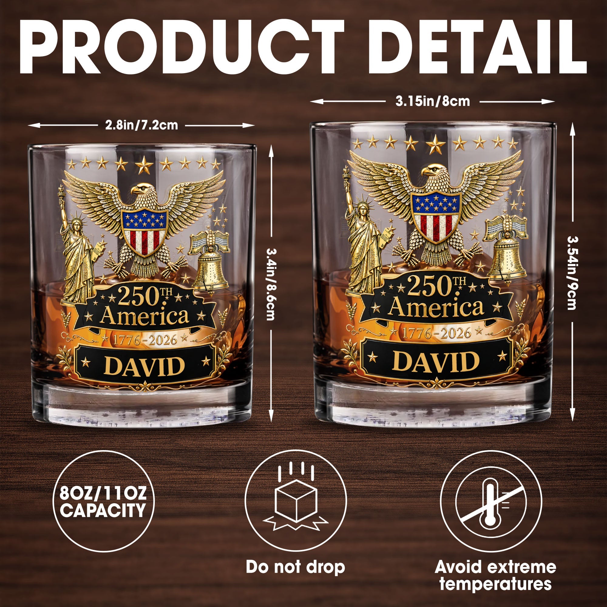 Personalized Custom Whiskey Glass with Patriotic Eagle Design for Dad – Ideal Father's Day Gift