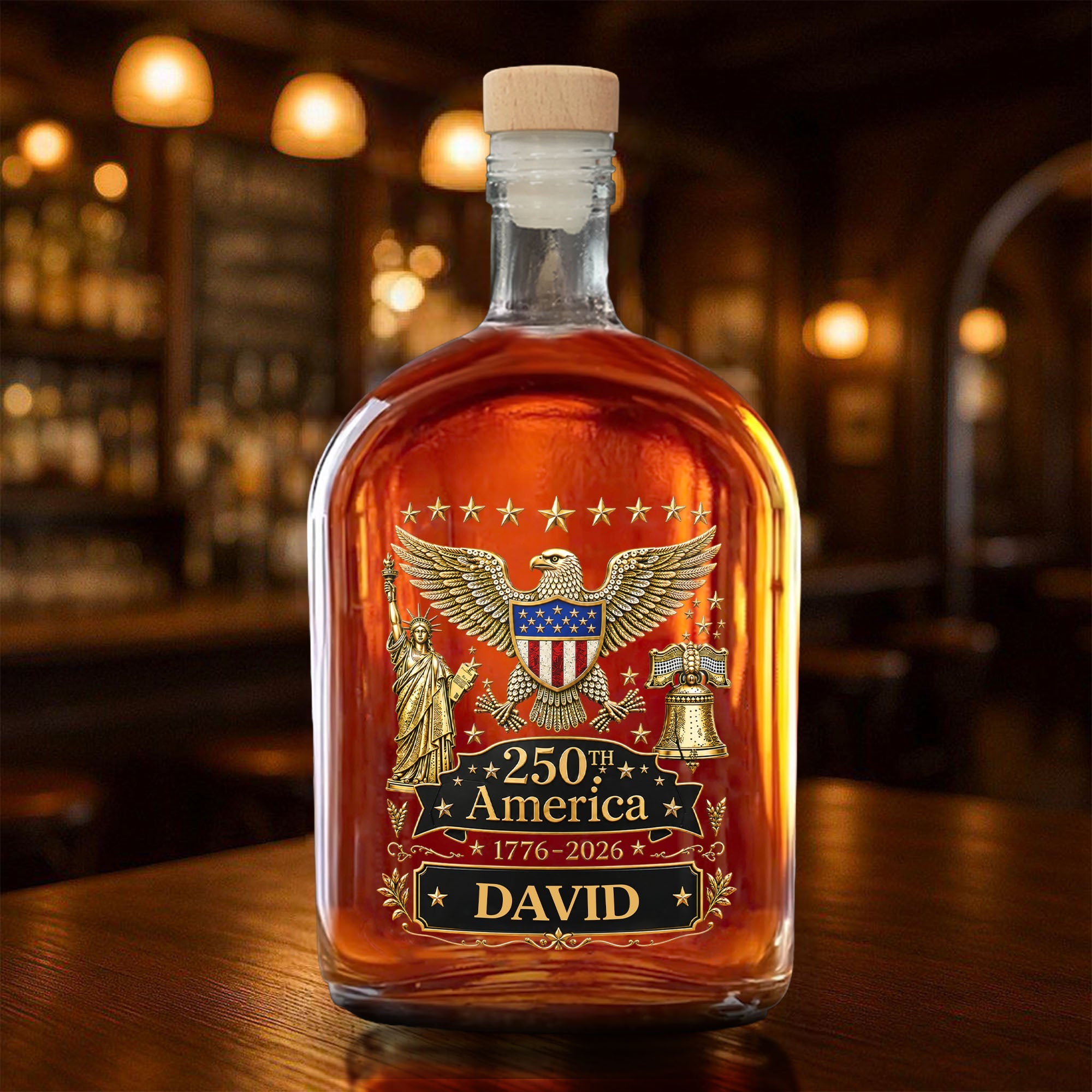 Personalized Whiskey Bottle Custom Name Eagle Liberty Bell Gift for Dad Whiskey Bottle GradoCreations