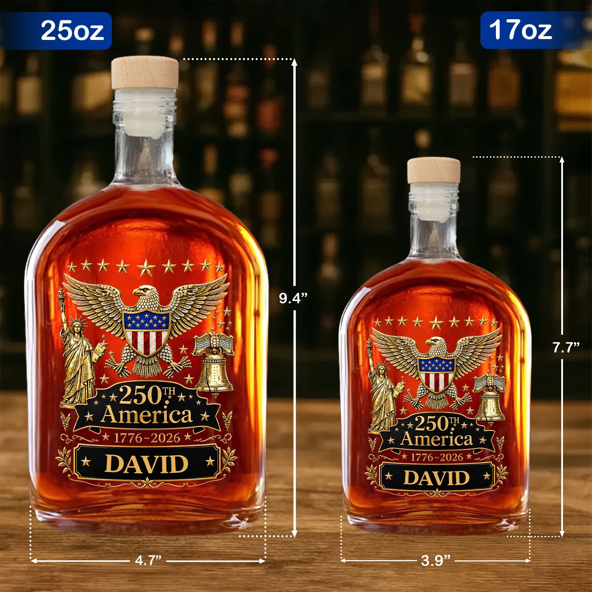 Personalized Whiskey Bottle Custom Name Eagle Liberty Bell Gift for Dad Whiskey Bottle GradoCreations