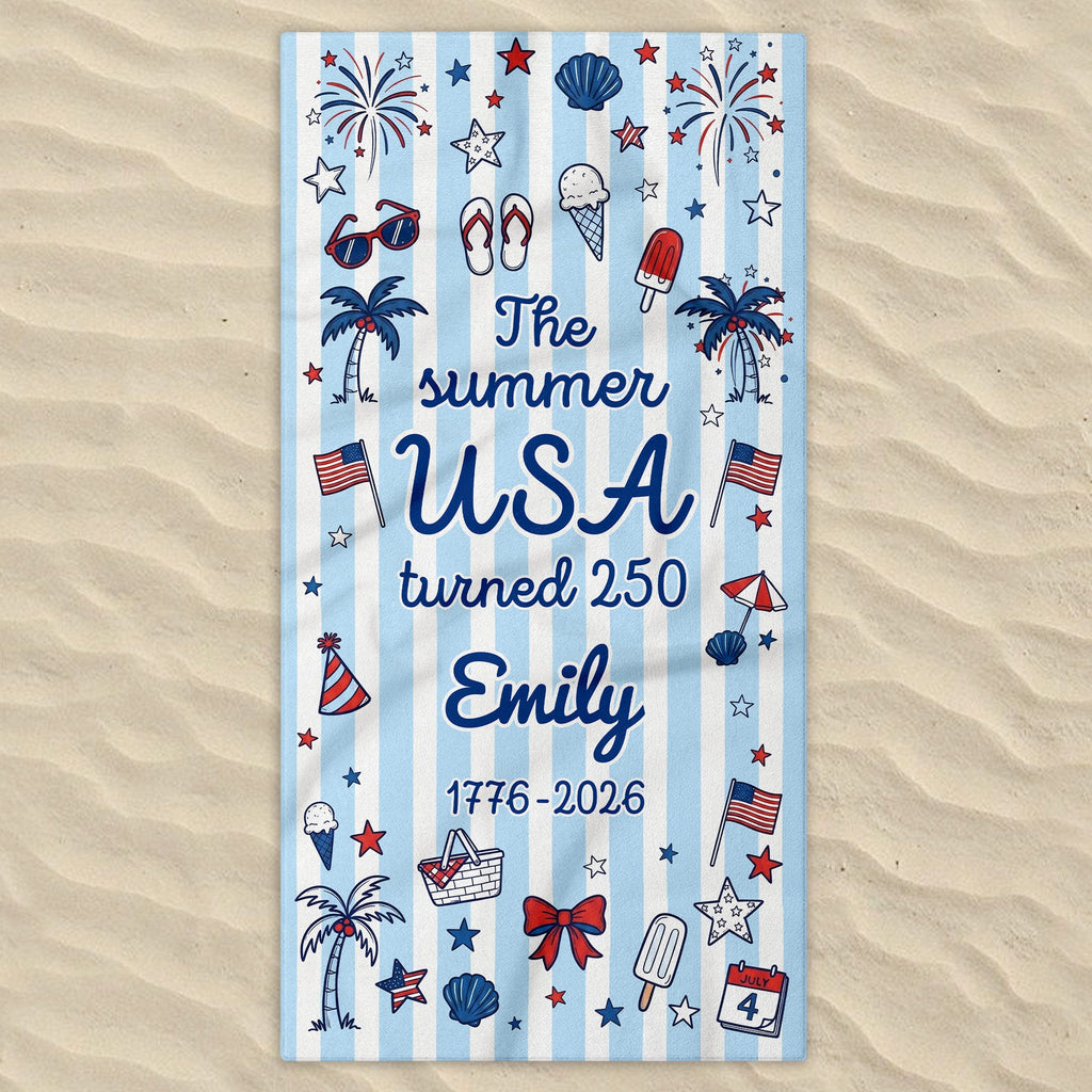Personalized USA Flag Microfiber Beach Towel Gift for Family Beach Towels GradoCreations
