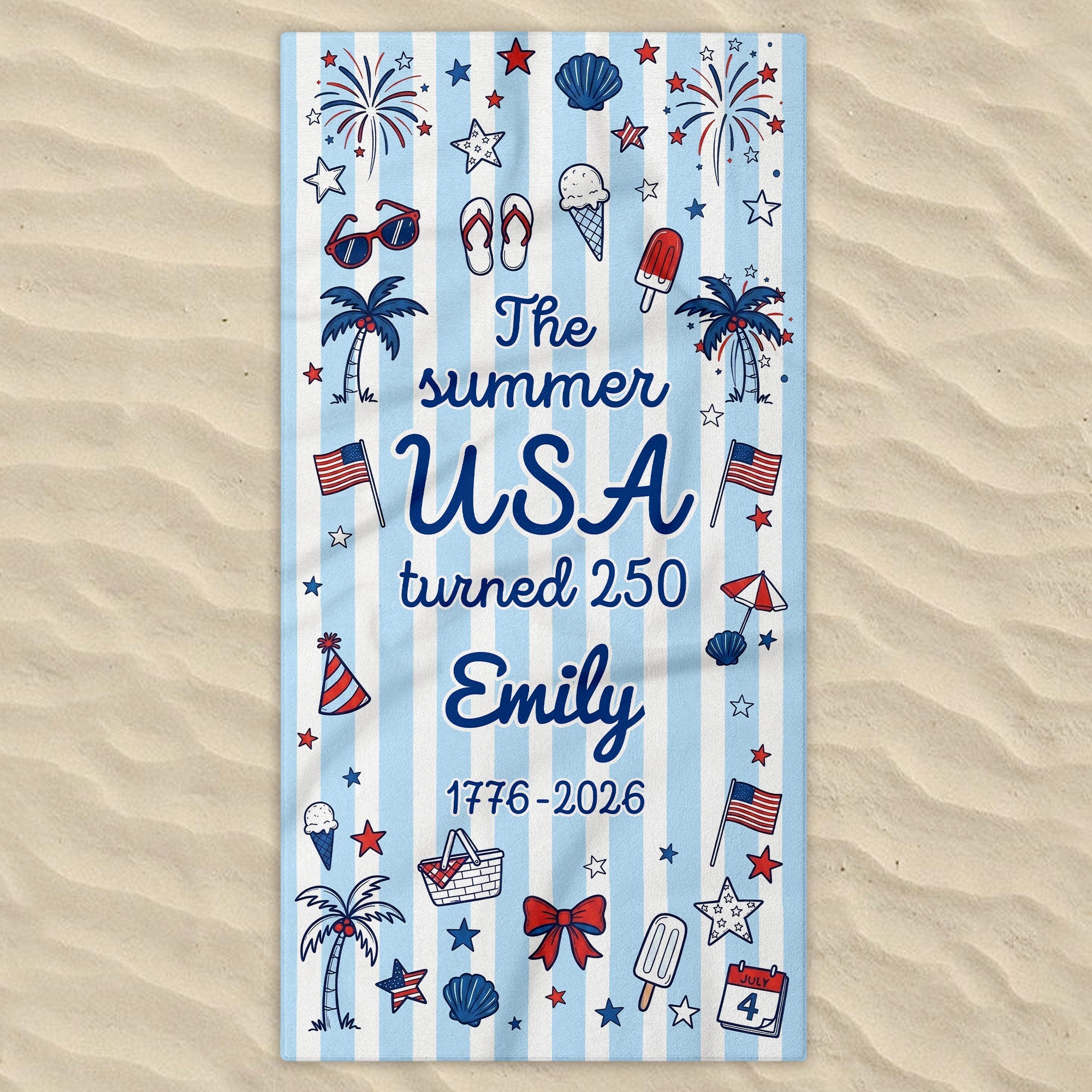 Personalized USA Flag Microfiber Beach Towel Gift for Family Beach Towels GradoCreations