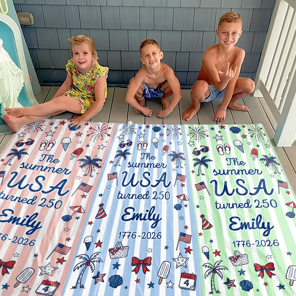 Personalized USA Flag Microfiber Beach Towel Gift for Family Beach Towels GradoCreations