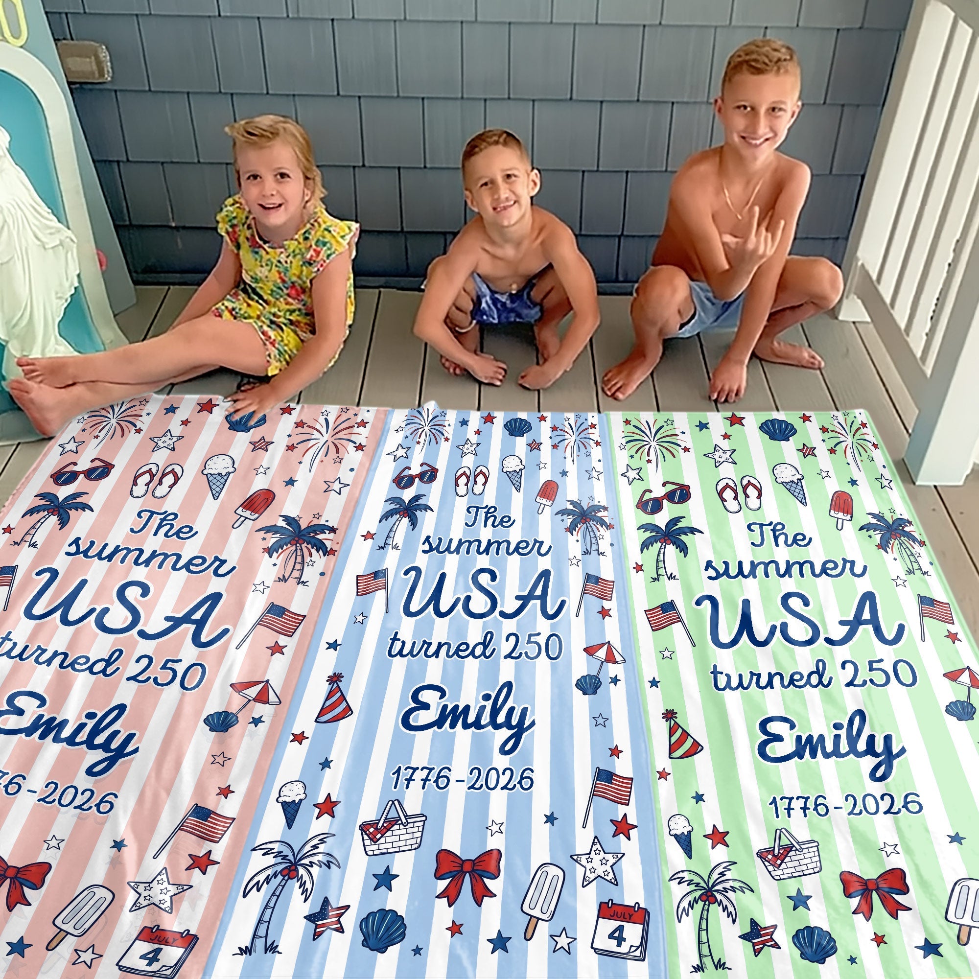 Personalized USA Flag Microfiber Beach Towel Gift for Family Beach Towels GradoCreations