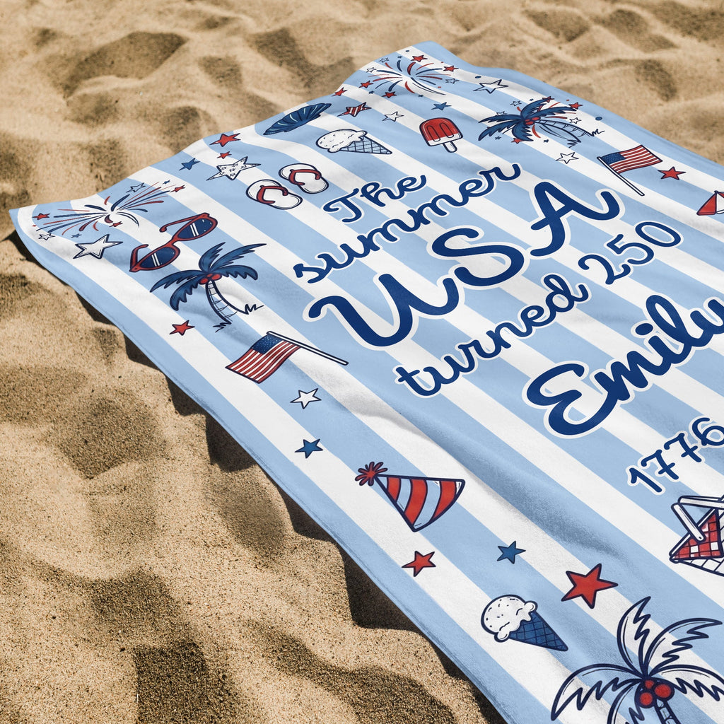 Personalized USA Flag Microfiber Beach Towel Gift for Family Beach Towels GradoCreations
