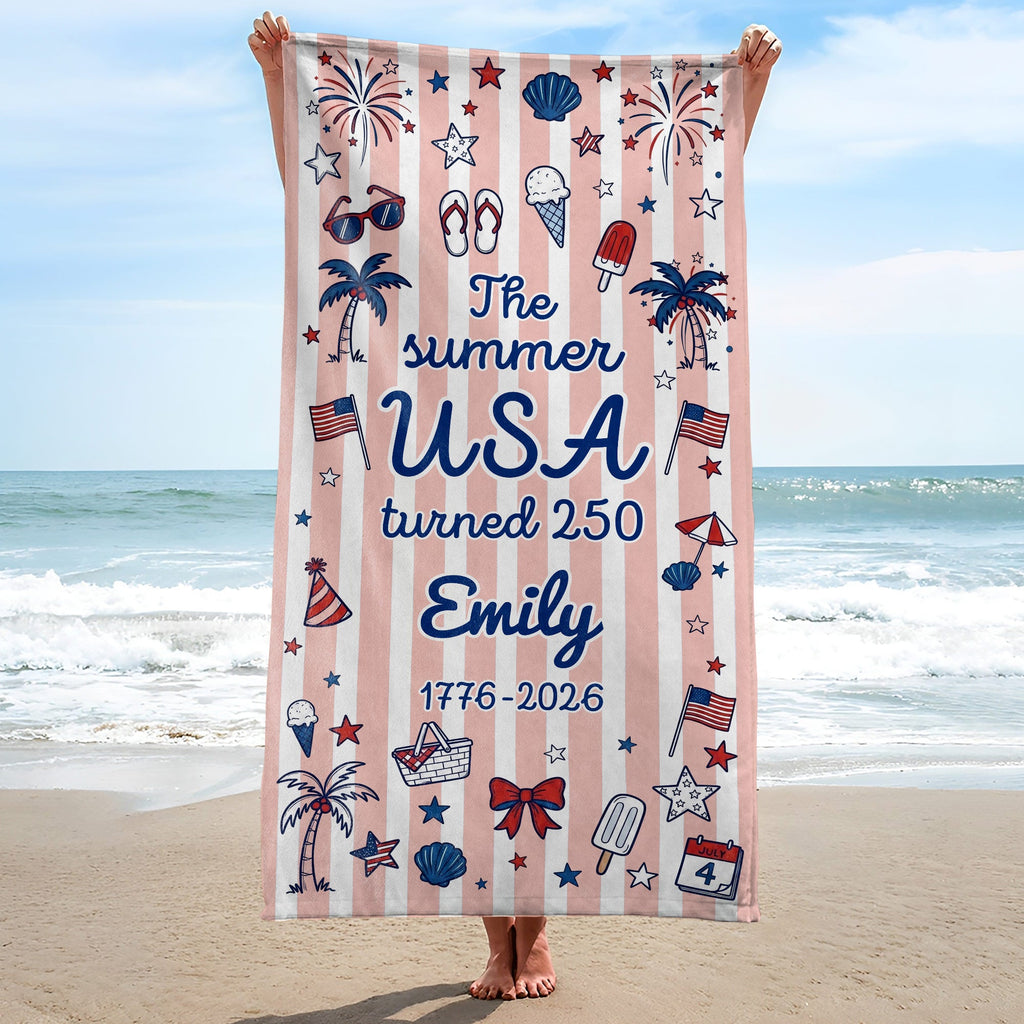 Personalized USA Flag Microfiber Beach Towel Gift for Family Beach Towels GradoCreations