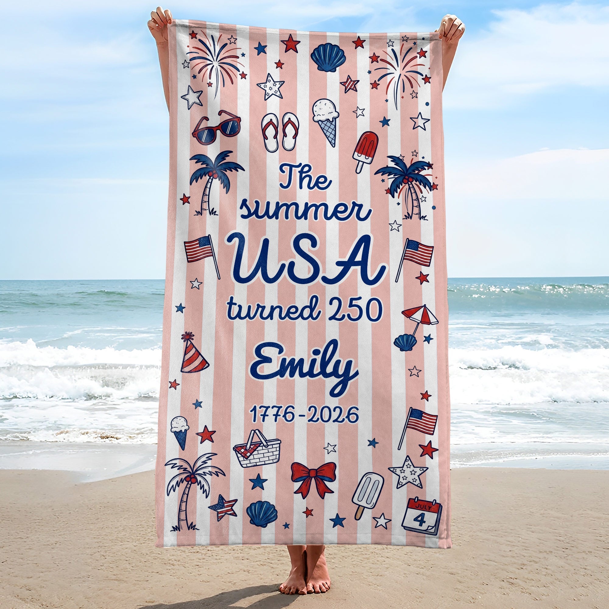 Personalized USA Flag Microfiber Beach Towel Gift for Family Beach Towels GradoCreations
