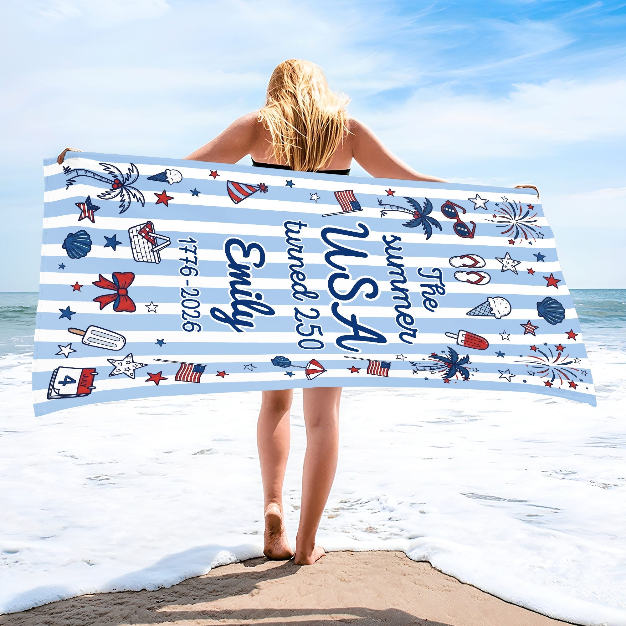 Personalized USA Flag Microfiber Beach Towel Gift for Family Beach Towels GradoCreations