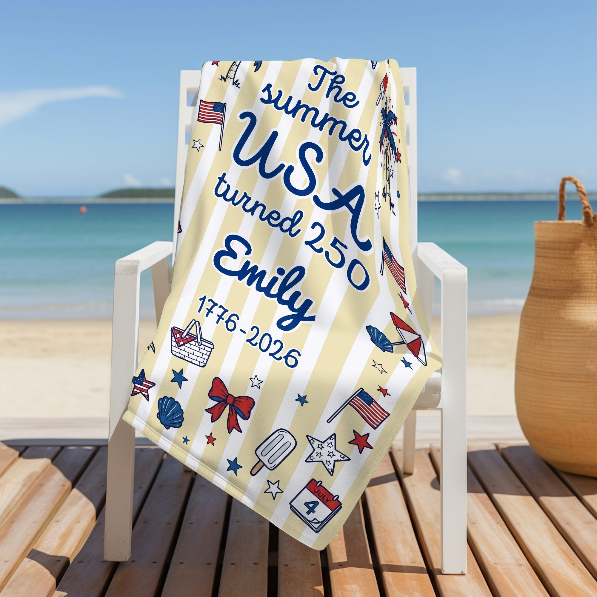 Personalized USA Flag Microfiber Beach Towel Gift for Family Beach Towels GradoCreations