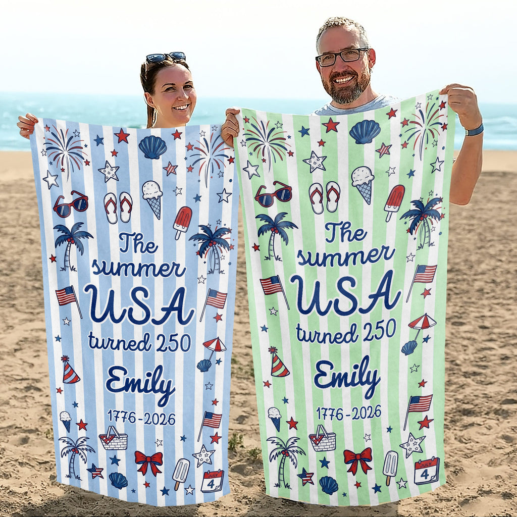 Personalized USA Flag Microfiber Beach Towel Gift for Family Beach Towels GradoCreations