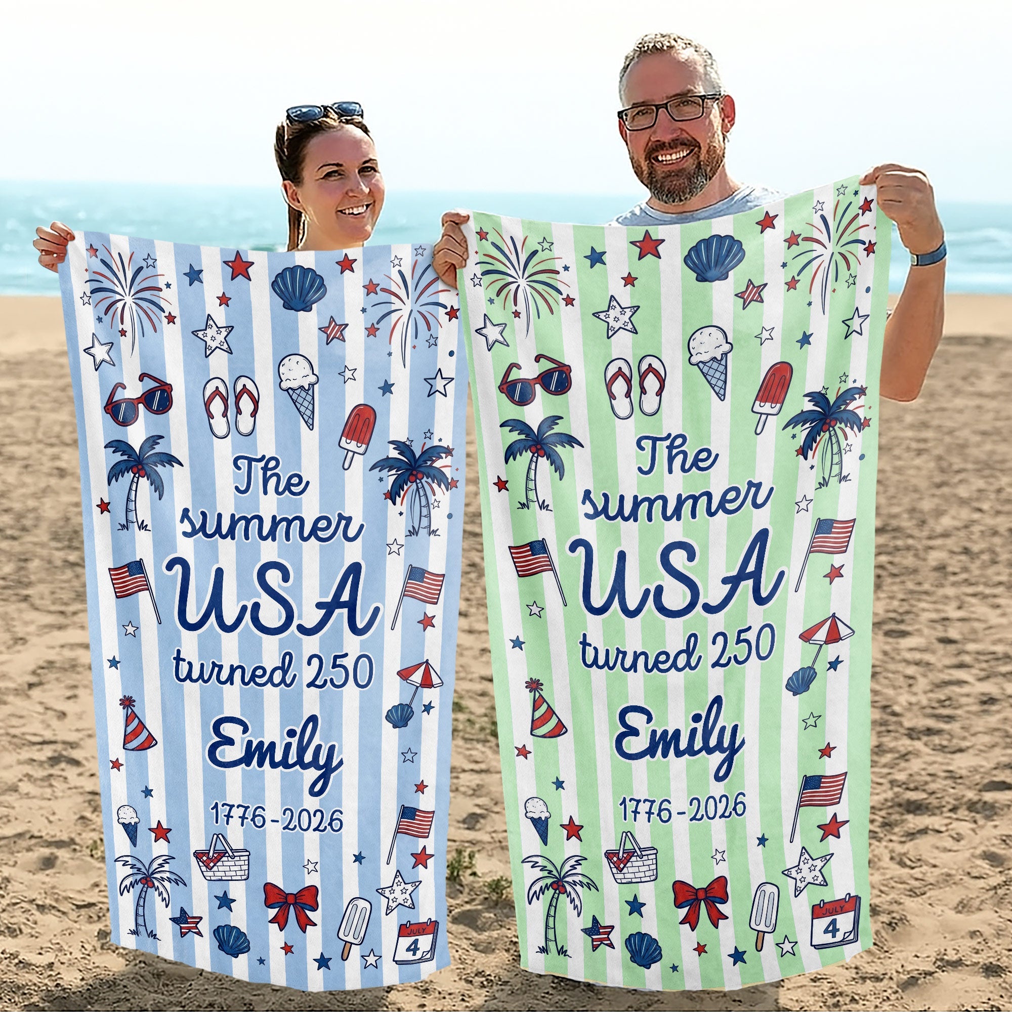 Personalized USA Flag Microfiber Beach Towel Gift for Family Beach Towels GradoCreations