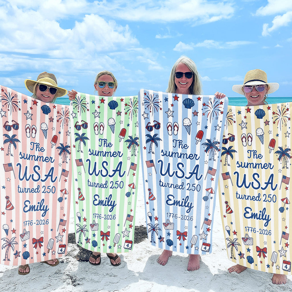 Personalized USA Flag Microfiber Beach Towel Gift for Family Beach Towels GradoCreations