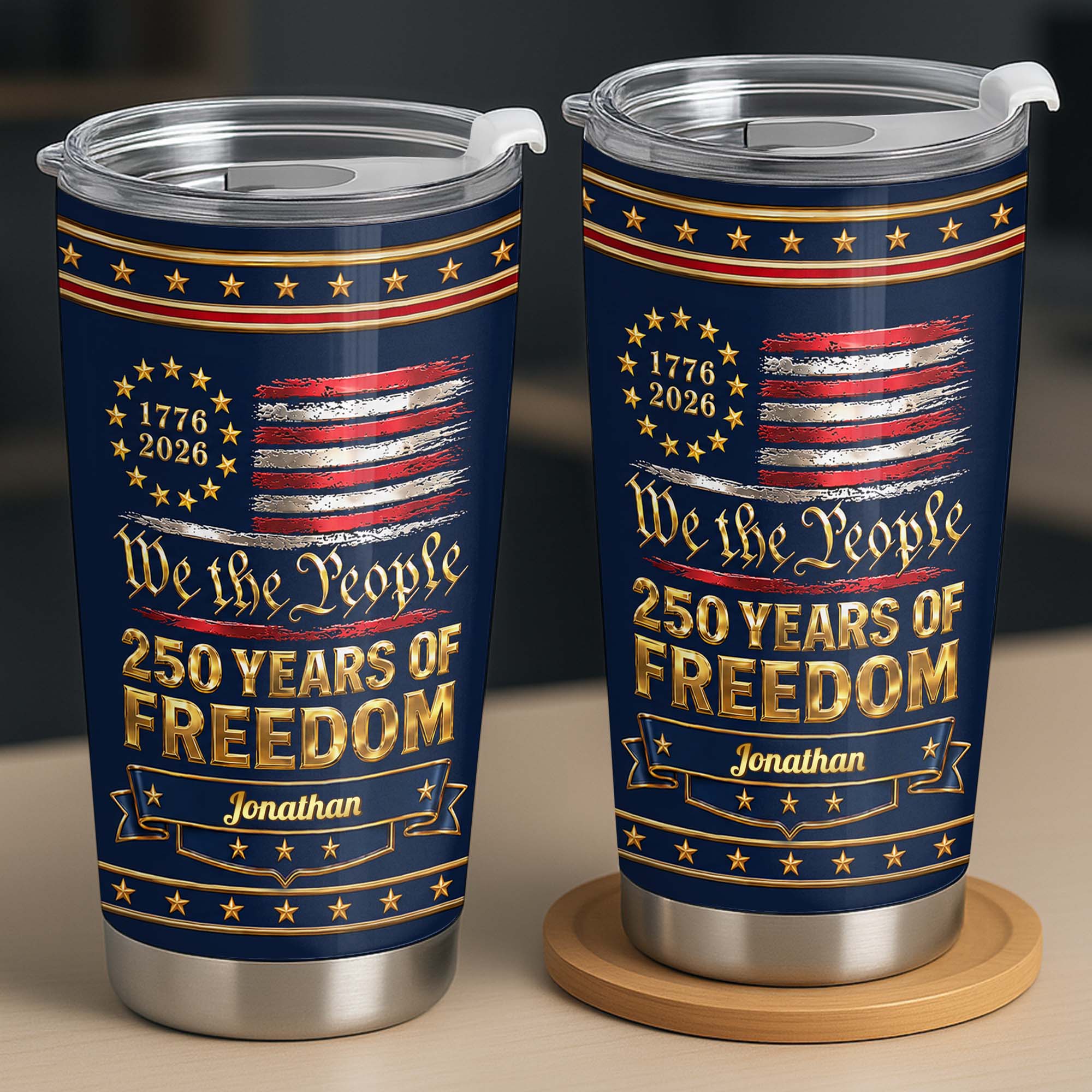 Personalized Stainless Steel Tumbler American Flag Gift for Dad Tumbler GradoCreations