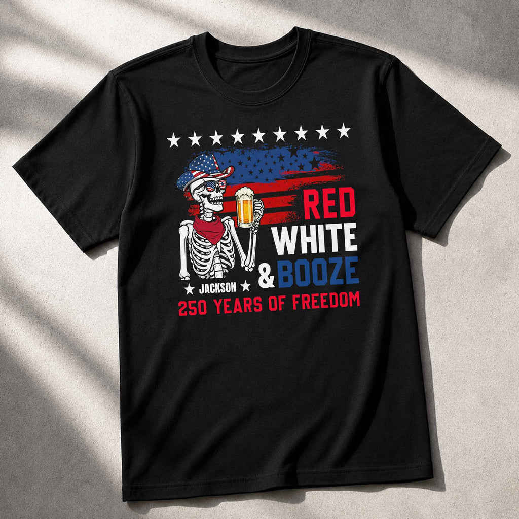 Personalized Red White Booze T-Shirt Hoodie Custom Gift for Dad 4th of July Shirt GradoCreations