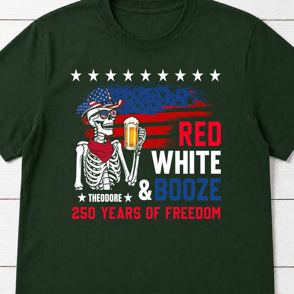 Personalized Red White Booze T-Shirt Hoodie Custom Gift for Dad 4th of July Shirt GradoCreations