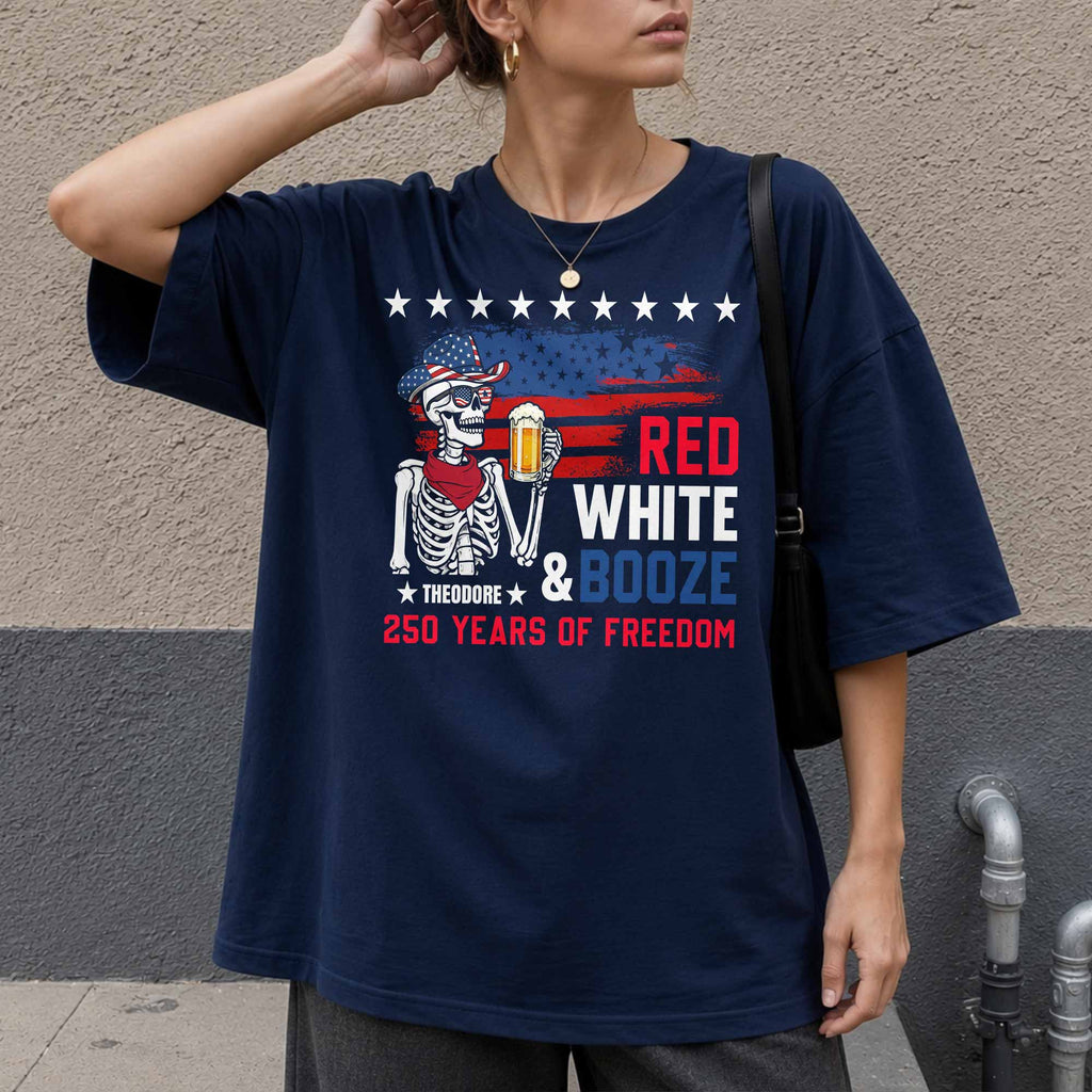Personalized Red White Booze T-Shirt Hoodie Custom Gift for Dad 4th of July Shirt GradoCreations