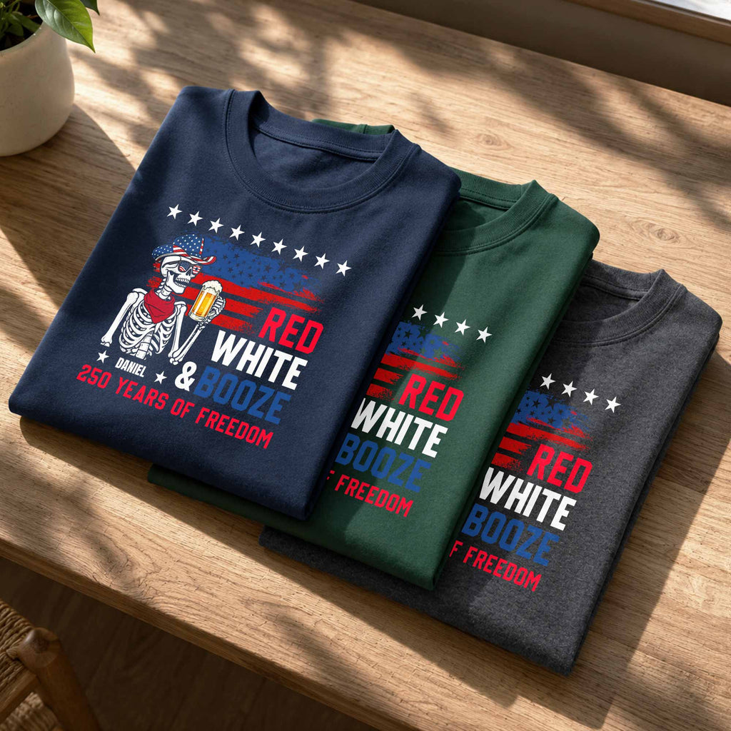 Personalized Red White Booze T-Shirt Hoodie Custom Gift for Dad 4th of July Shirt GradoCreations