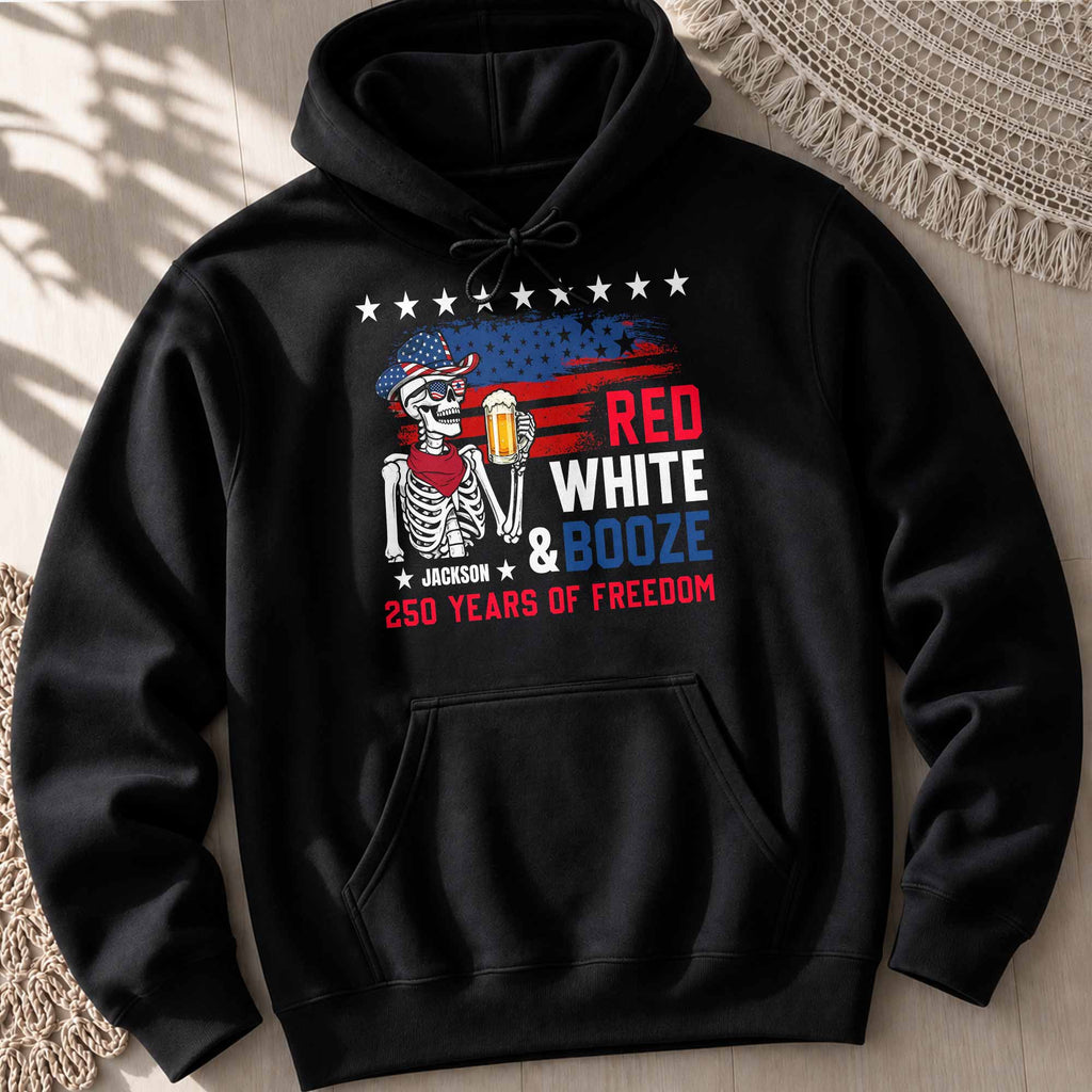 Personalized Red White Booze T-Shirt Hoodie Custom Gift for Dad 4th of July Shirt GradoCreations