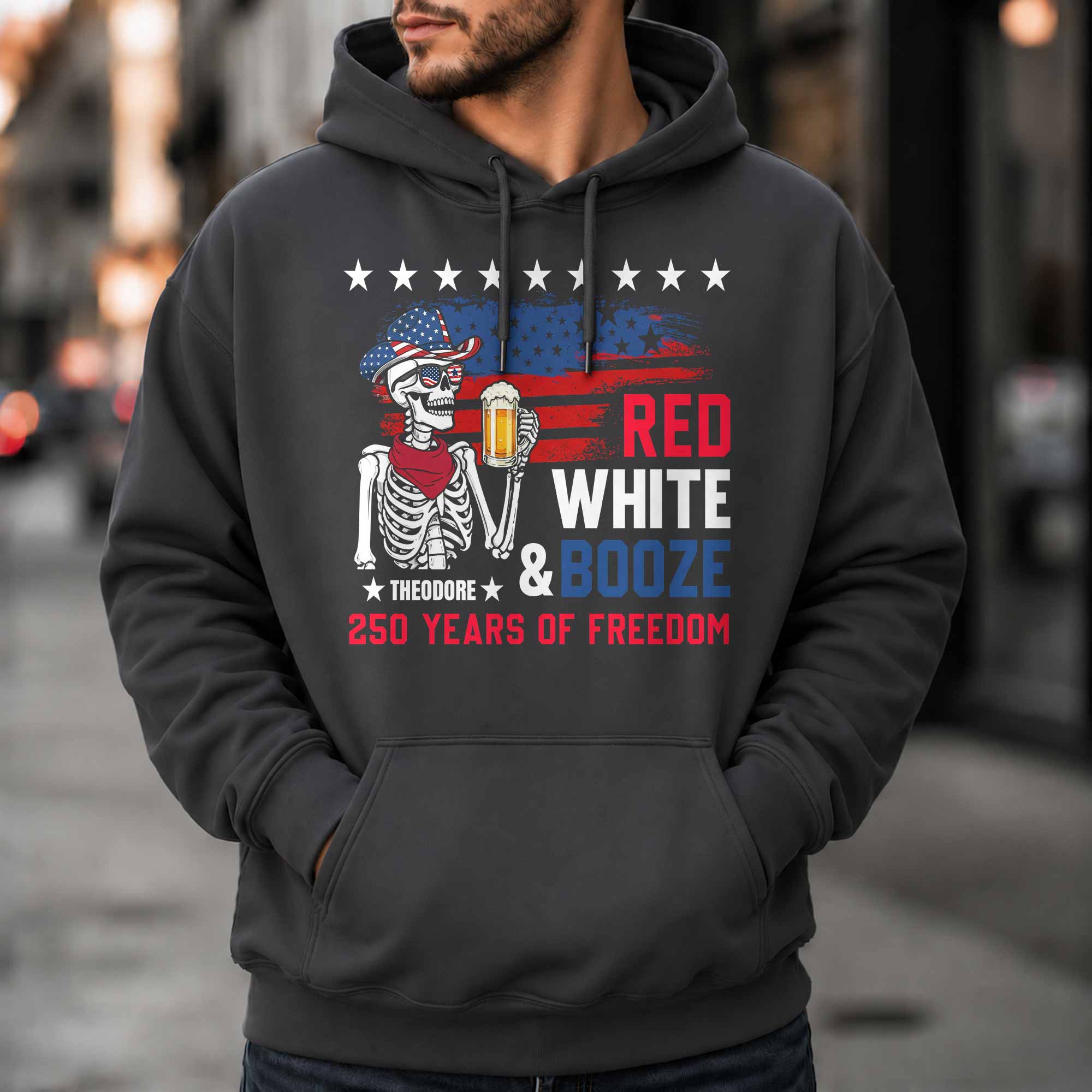 Personalized Red White Booze T-Shirt Hoodie Custom Gift for Dad 4th of July Shirt GradoCreations