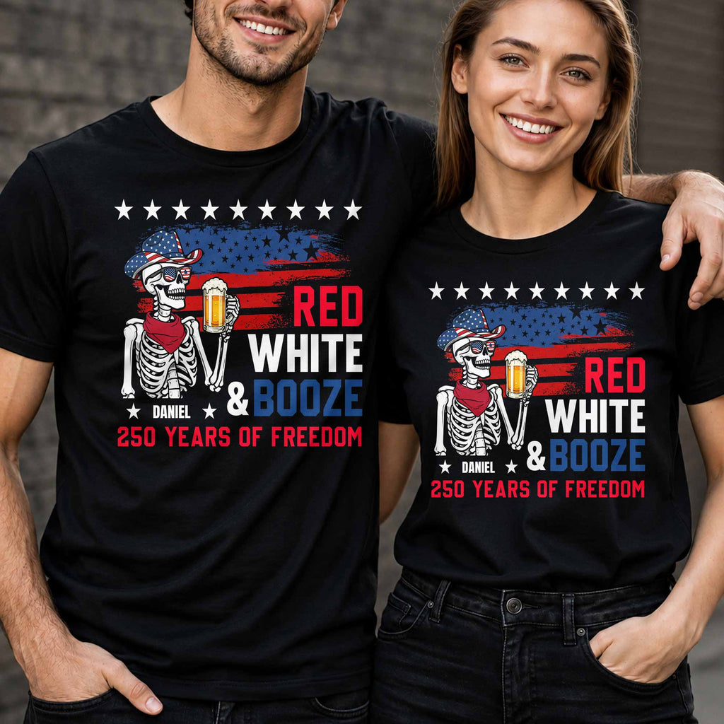 Personalized Red White Booze T-Shirt Hoodie Custom Gift for Dad 4th of July Shirt GradoCreations
