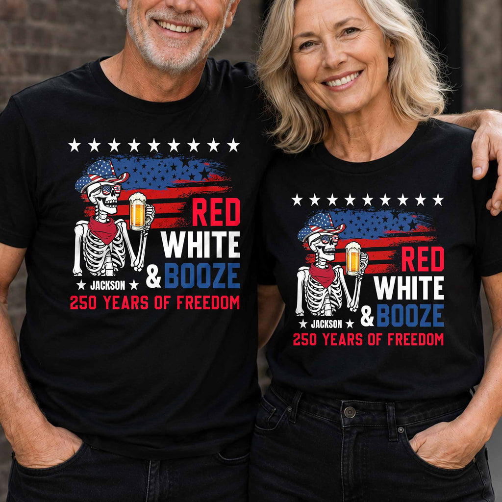 Personalized Red White Booze T-Shirt Hoodie Custom Gift for Dad 4th of July Shirt GradoCreations