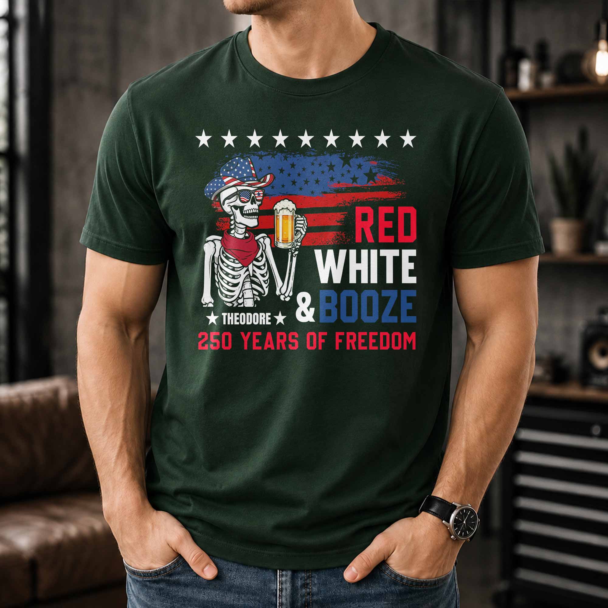 Personalized Red White Booze T-Shirt Hoodie Custom Gift for Dad 4th of July Shirt GradoCreations