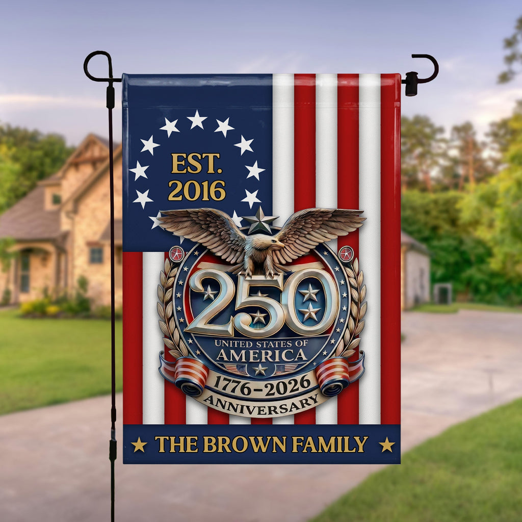 Personalized Double-Sided Garden Flag Custom Family Name Eagle & American Flag 4th of July Gift Garden Flag GradoCreations