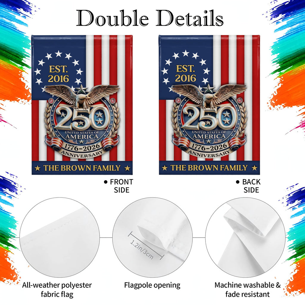 Personalized Double-Sided Garden Flag Custom Family Name Eagle & American Flag 4th of July Gift Garden Flag GradoCreations
