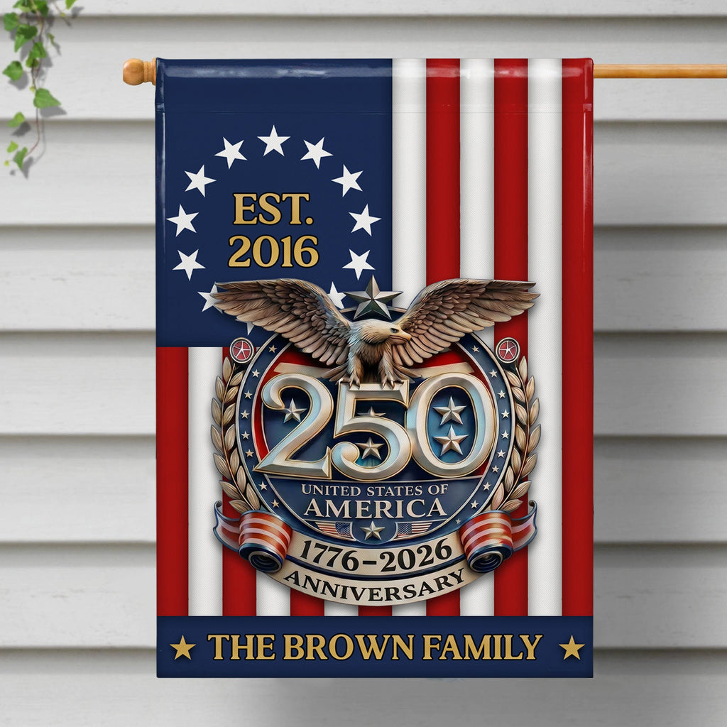 Personalized Double-Sided Garden Flag Custom Family Name Eagle & American Flag 4th of July Gift Garden Flag GradoCreations