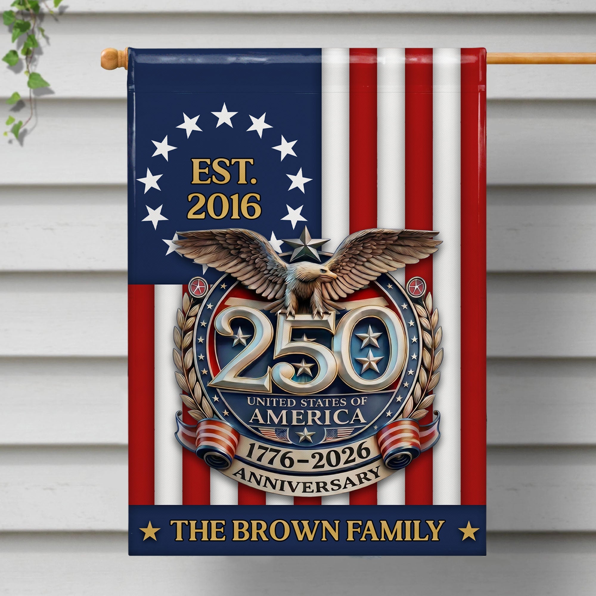Personalized Double-Sided Garden Flag Custom Family Name Eagle & American Flag 4th of July Gift
