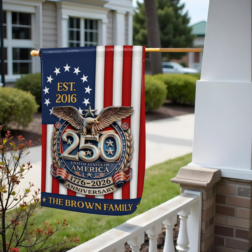 Personalized Double-Sided Garden Flag Custom Family Name Eagle & American Flag 4th of July Gift Garden Flag GradoCreations