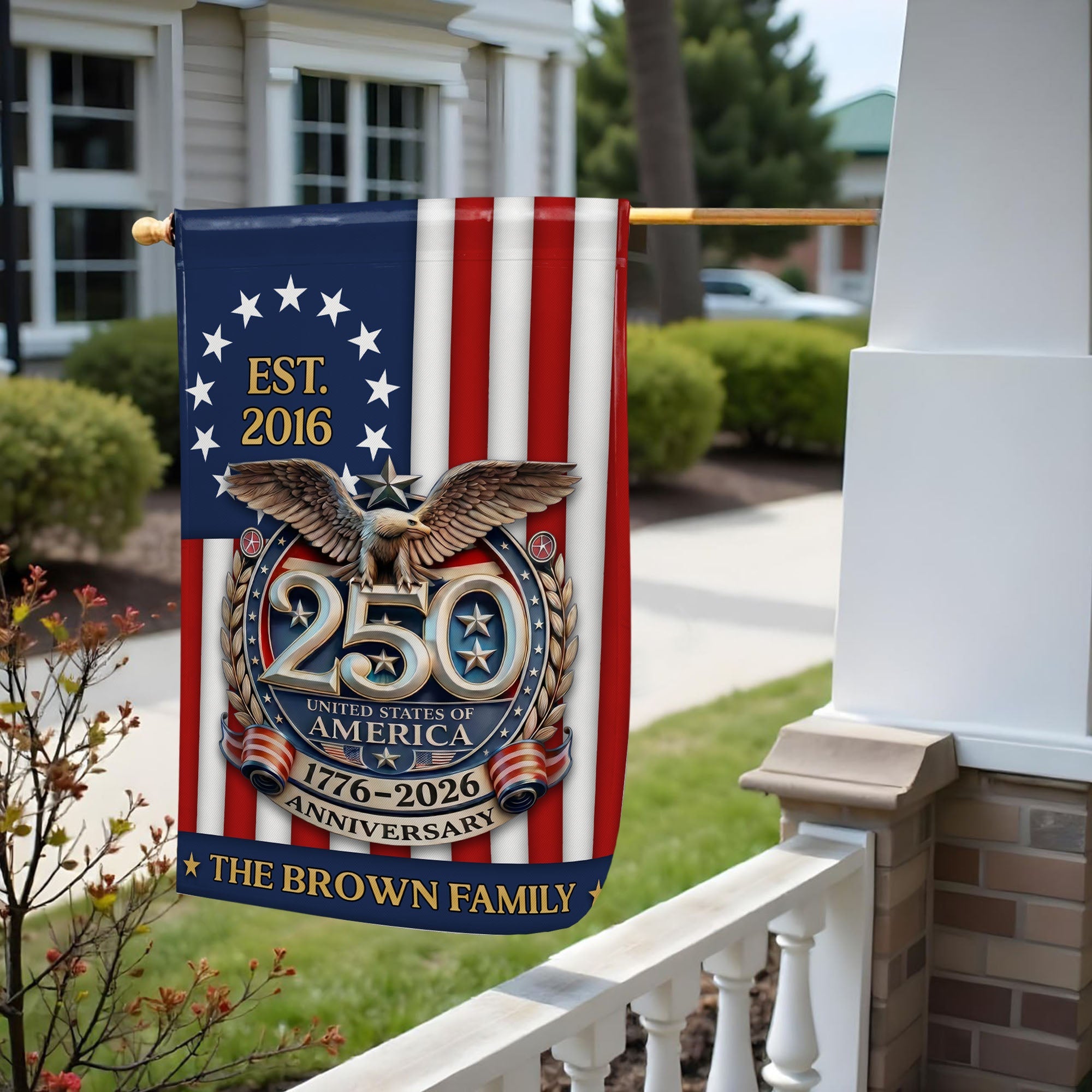 Personalized Double-Sided Garden Flag Custom Family Name Eagle & American Flag 4th of July Gift Garden Flag GradoCreations
