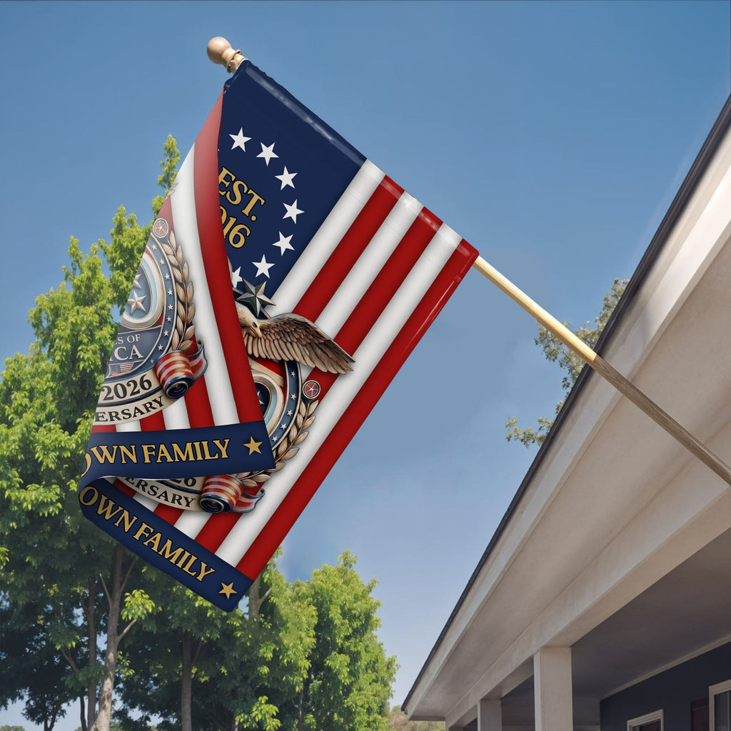 Personalized Double-Sided Garden Flag Custom Family Name Eagle & American Flag 4th of July Gift Garden Flag GradoCreations