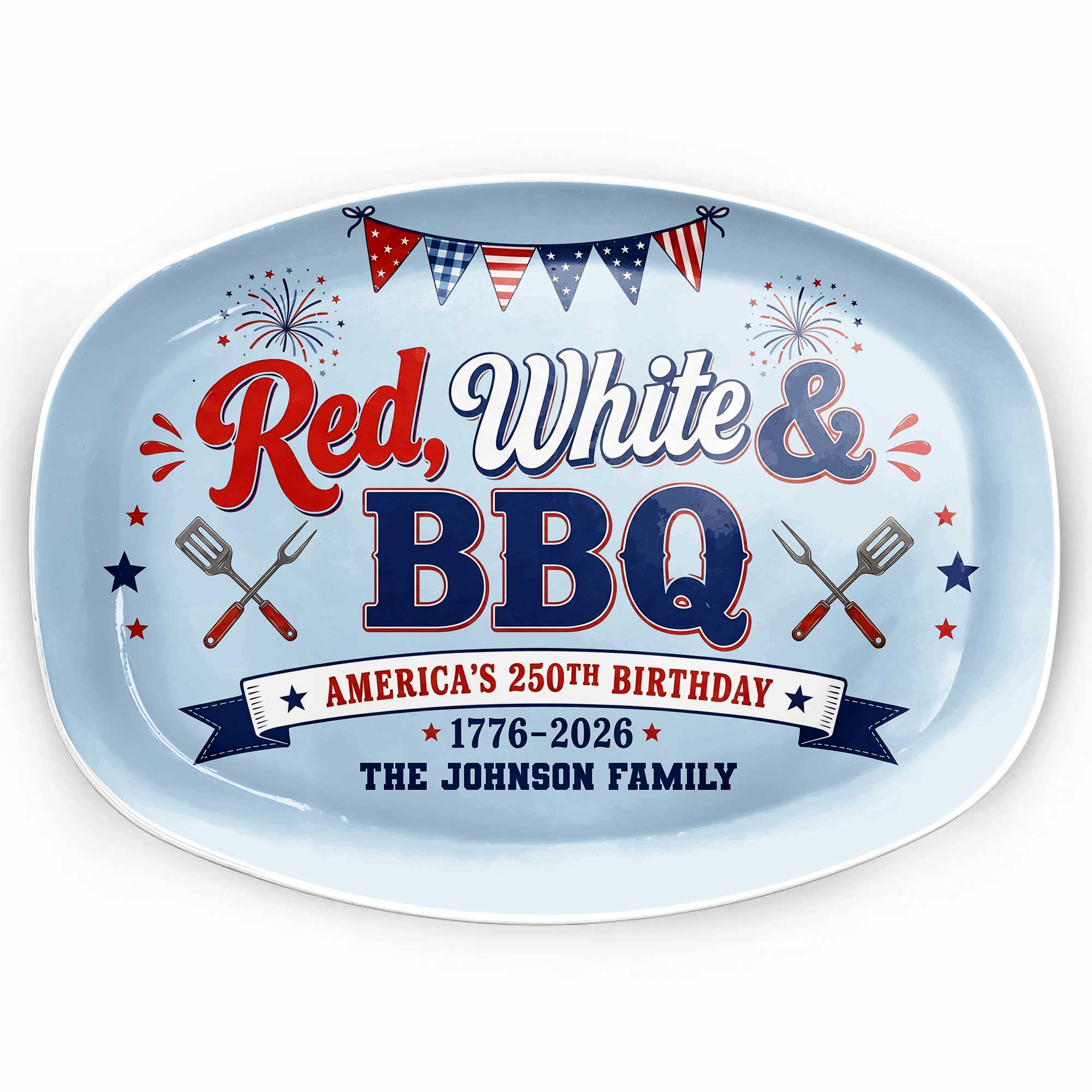 Personalized Custom Plate Red White BBQ Gift for Family Custom Plate GradoCreations