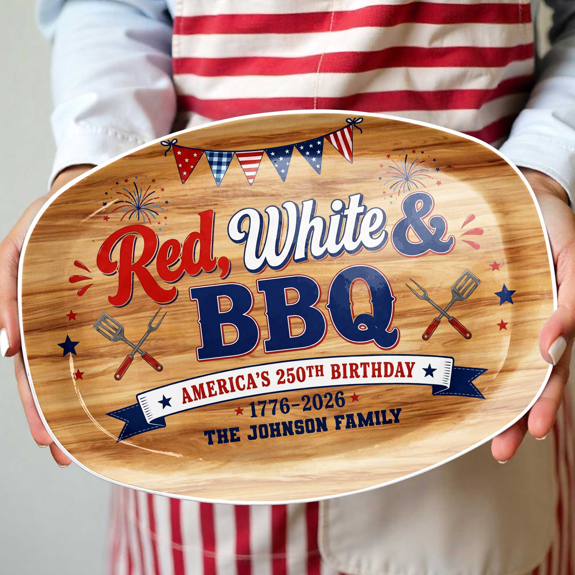 Personalized Custom Plate Red White BBQ Gift for Family Custom Plate GradoCreations