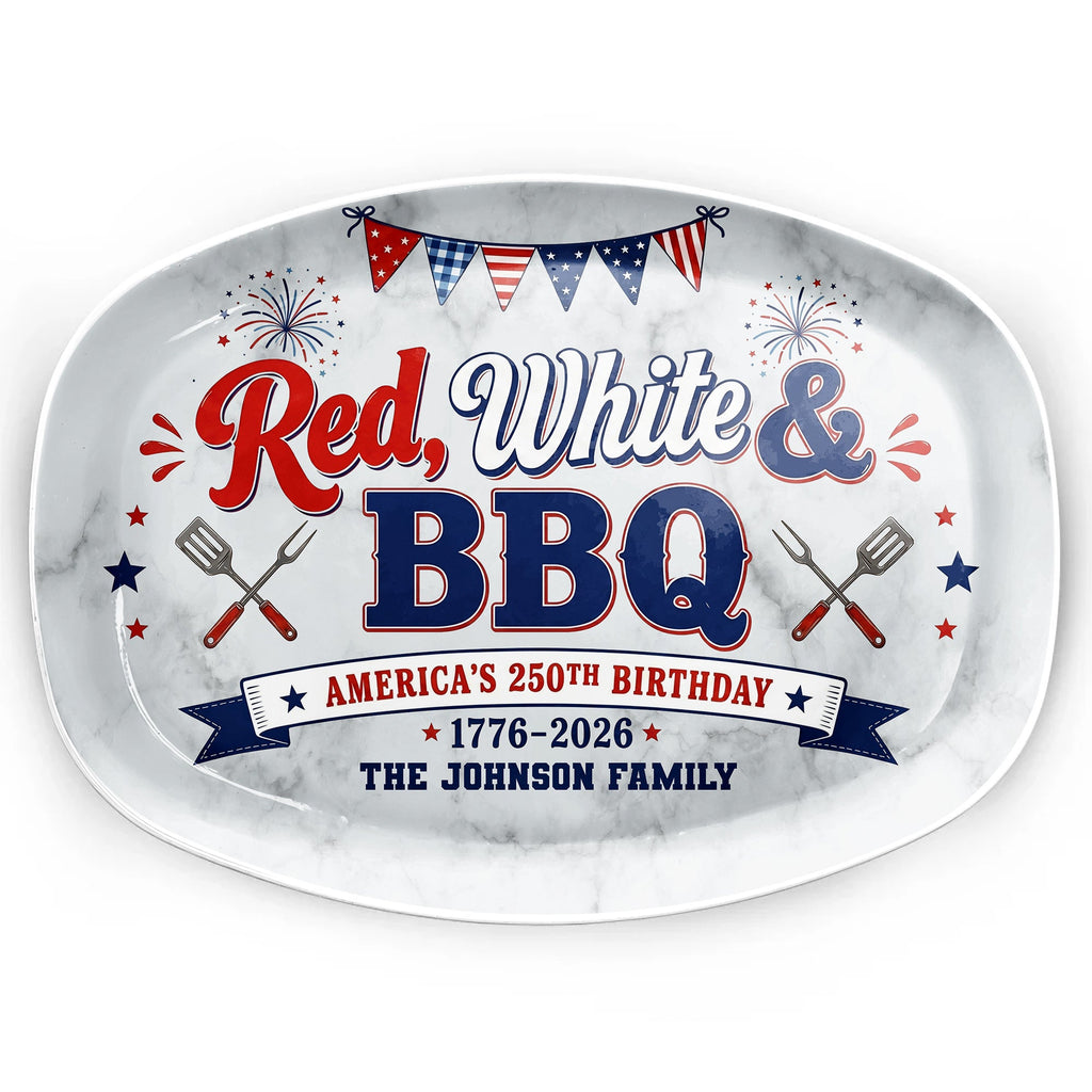 Personalized Custom Plate Red White BBQ Gift for Family Custom Plate GradoCreations