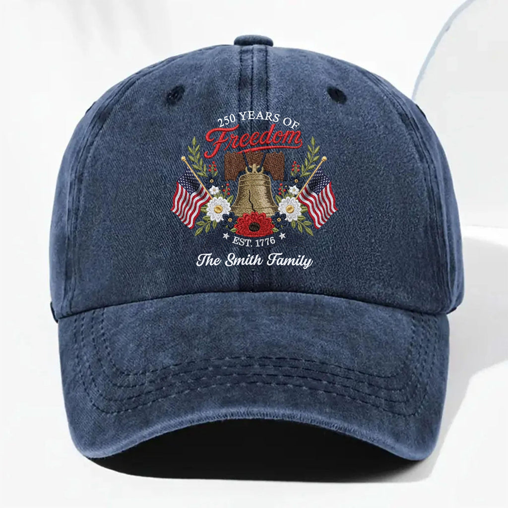 Personalized Washed Denim Cap Custom Family Name 4th of July Gift Washed Denim Cap GradoCreations