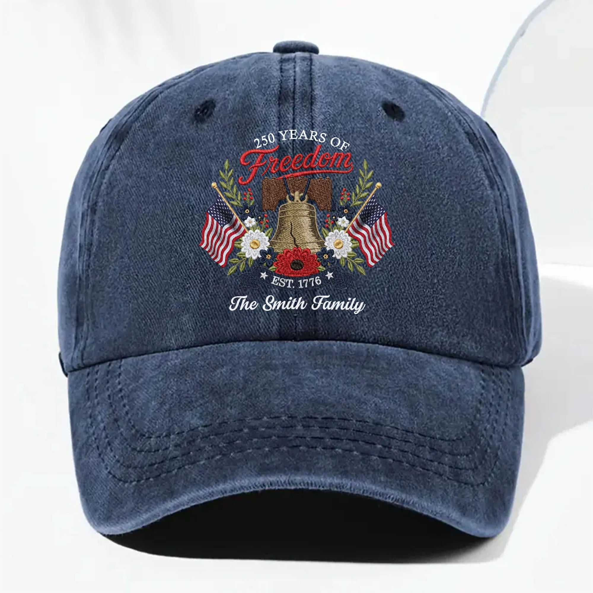 Personalized Washed Denim Cap Custom Family Name 4th of July Gift Washed Denim Cap GradoCreations